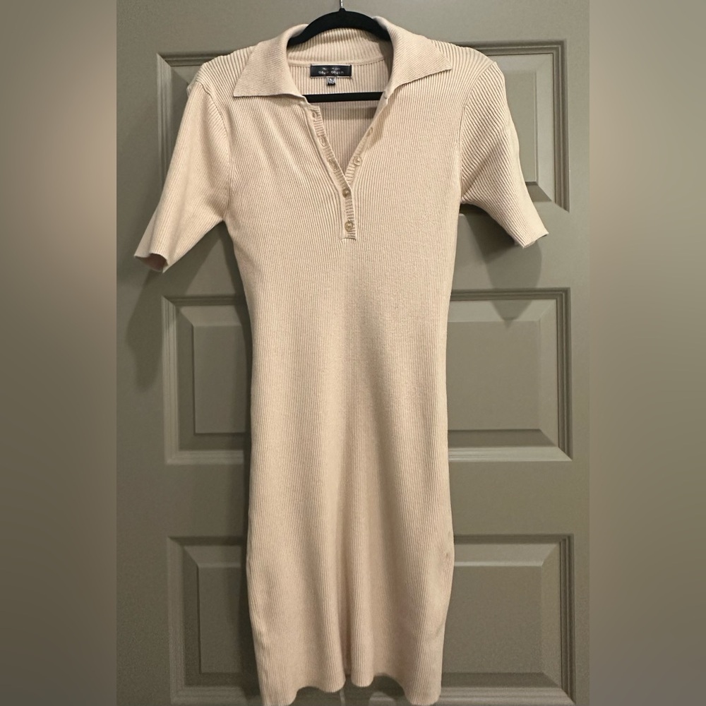 Blue Blush Cream Ribbed Short Sleeve Dress - NWOT